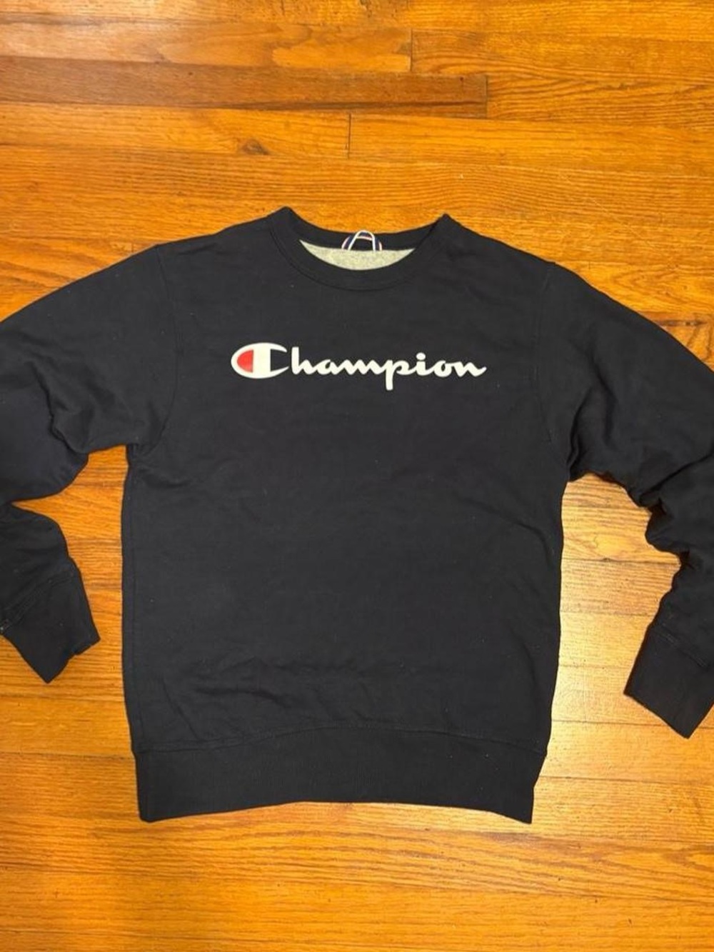 Champion Men's Black Crewneck Sweatshirt with White & Red Logo